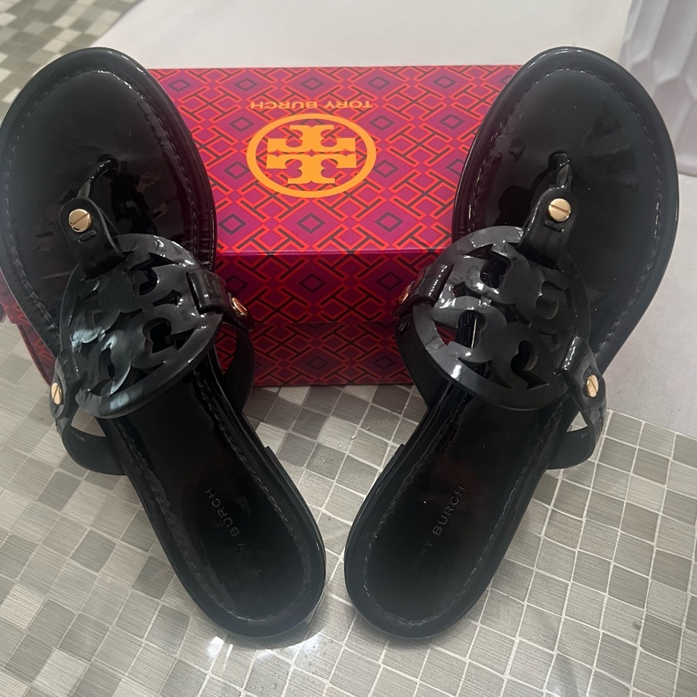 Tory Burch Glossy Black Sandals
